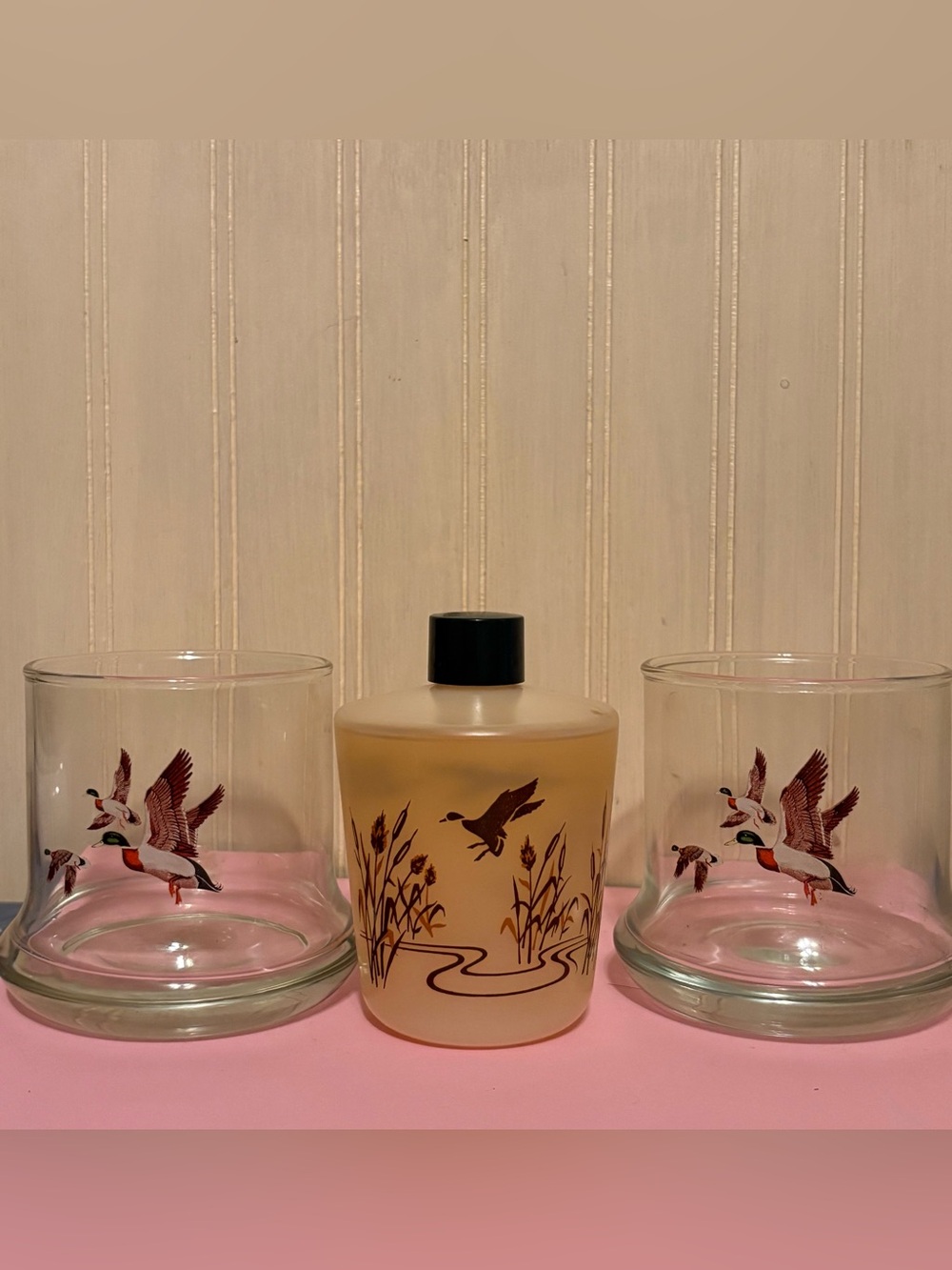 Vintage 1970s Avon Chesapeake Collection Set; 2 Duck Glasses and Full Decanter